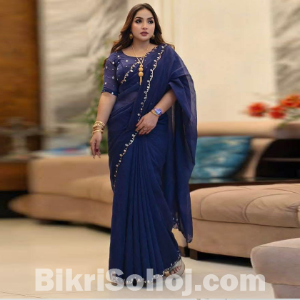 Semi Moslin Sharee with Blouse Piece